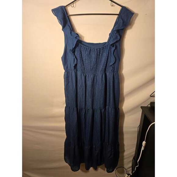 Penelope Rose Womens Size 1X Plus Ruffles Romantic Dress Deep Blue Maxi - Picture 3 of 3